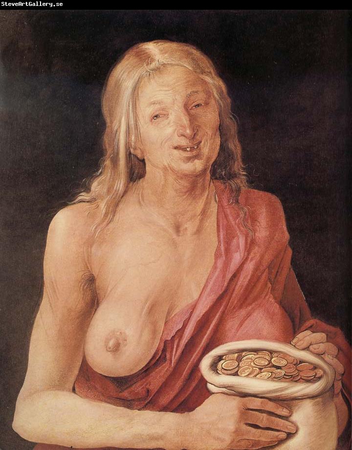 Albrecht Durer Old woman with Bag of coins